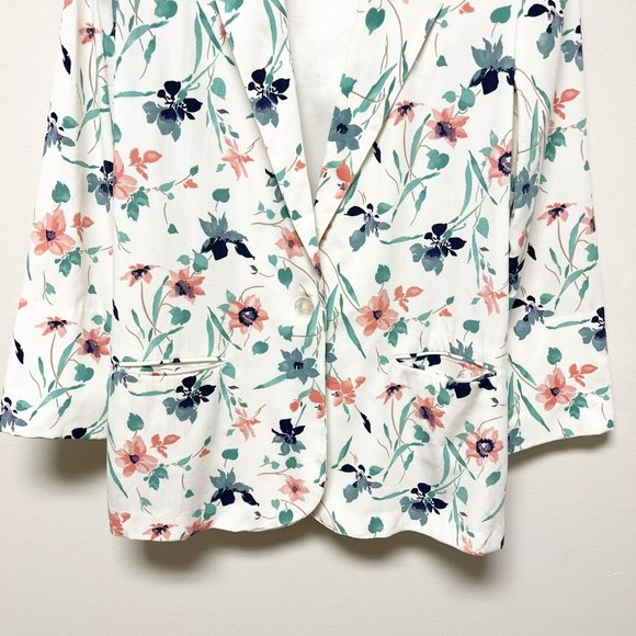 TONI GARMENT Vintage Spring Floral Long Line One Button Blazer White Pin… - Picture 4 of 16